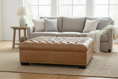 Anderson 48 Inch Square Large Button Tufted Chesterfield Leather Ottoman