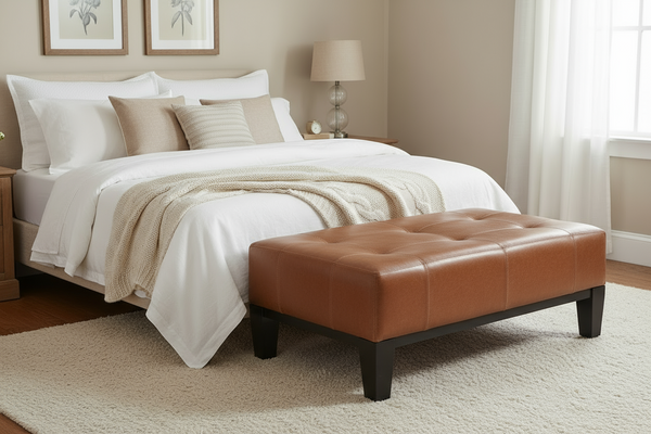 Felix 51 Inch Long Contemporary Leather Cocktail Bench Coffee Table Ottoman