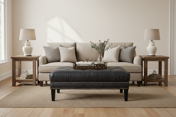 Owen Tufted 36", 42" Or 46" Inch Rectangular Leather Ottoman (3 Sizes Available)