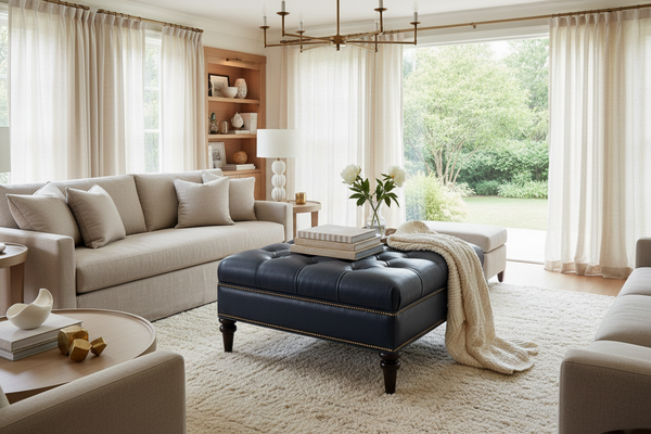 Oxford 39 Inch Square Deep Button Tufted Ottoman With Nailhead Trim