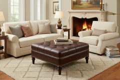 Oxford 39 Inch Square Deep Button Tufted Ottoman With Nailhead Trim