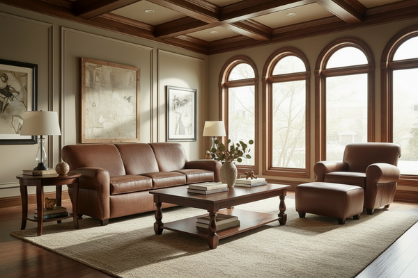 Parker Leather Manhattan Style 3 Piece Living Room Sofa Set