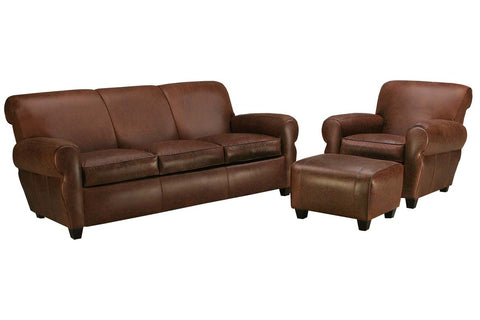 Parker Leather Manhattan Style 3 Piece Living Room Sofa Set