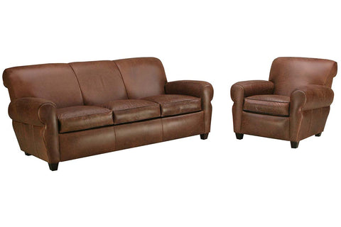 Parker Rolled Leather Sofa And Recliner Two Piece Set