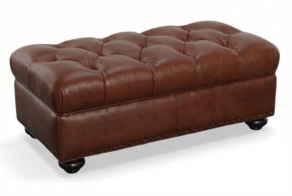 Paxton Tufted 36", 48", 56", Or 65" Inch Rectangular Leather Ottoman (4 Sizes Available)