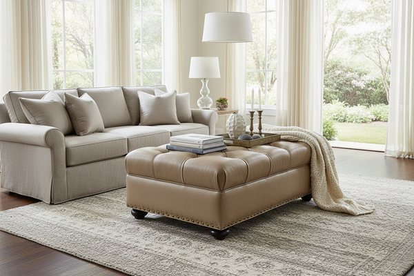 Paxton Tufted 36", 48", 56", Or 65" Inch Rectangular Leather Ottoman (4 Sizes Available)
