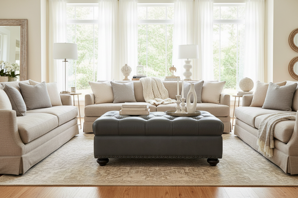 Paxton Tufted 36", 48", 56", Or 65" Inch Rectangular Leather Ottoman (4 Sizes Available)