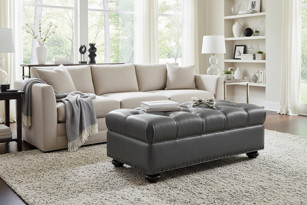 Paxton STORAGE Tufted 36", 48", 56", Or 65" Inch Rectangular Leather Ottoman (4 Sizes Available)