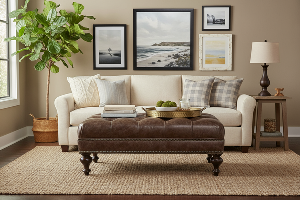 Penn 42 Inch Rectangular Button Tufted Ottoman With Turned Legs