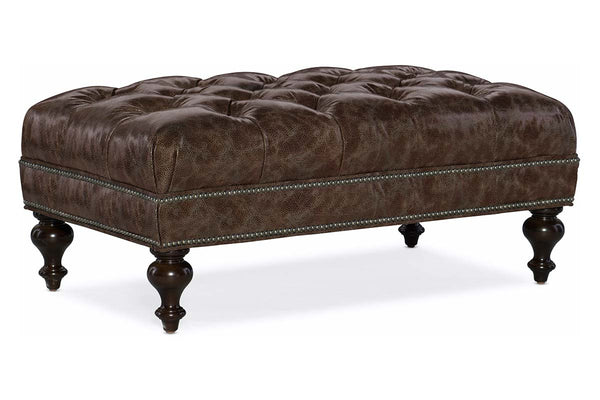 Penn 42 Inch Rectangular Button Tufted Ottoman With Turned Legs