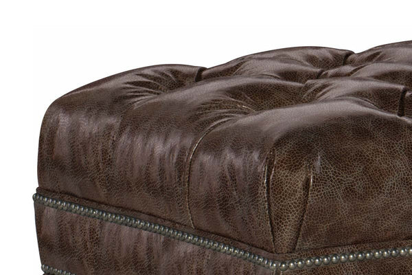 Penn 42 Inch Rectangular Button Tufted Ottoman With Turned Legs