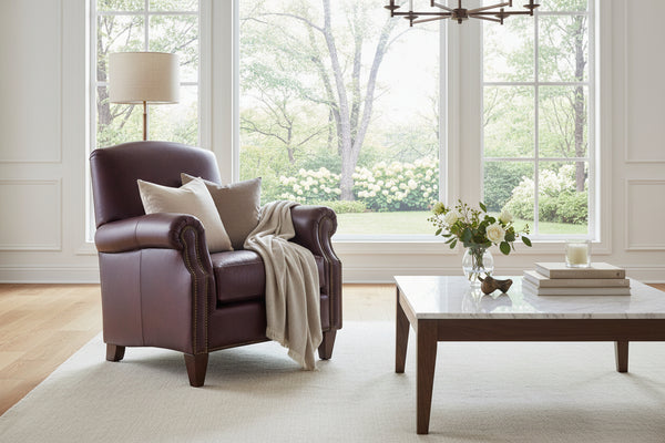 Percy Leather Tight Back Accent Chair