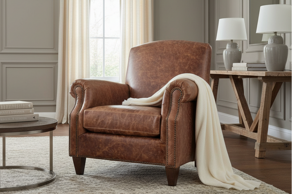 Percy Leather Tight Back Accent Chair