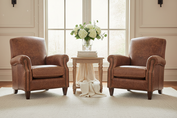 Percy Leather Tight Back Accent Chair