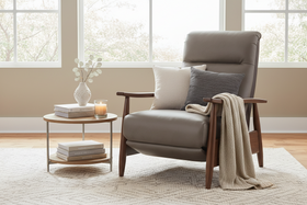 Peter Mid-Century Modern Leather And Wood Recliner Chair