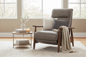 Peter Mid-Century Modern Leather And Wood Recliner Chair