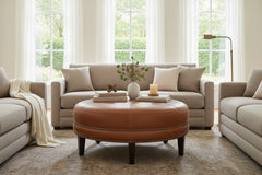 Peterson 36", 42" Or 46" Inch Round Leather Ottoman (3 Sizes Available)