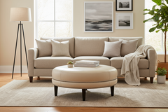 Peterson 36", 42" Or 46" Inch Round Leather Ottoman (3 Sizes Available)