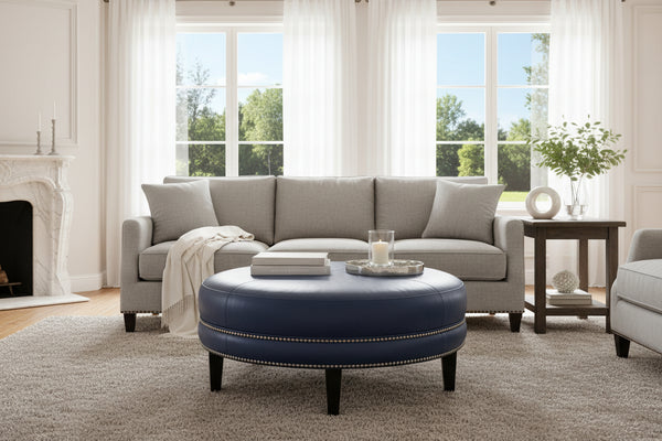 Peterson 36", 42" Or 46" Inch Round Leather Ottoman (3 Sizes Available)