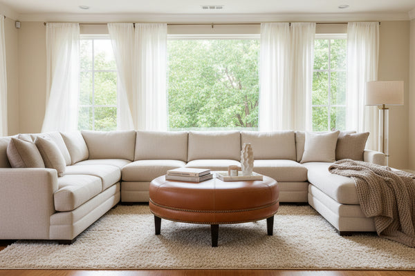 Peterson 36", 42" Or 46" Inch Round Leather Ottoman (3 Sizes Available)