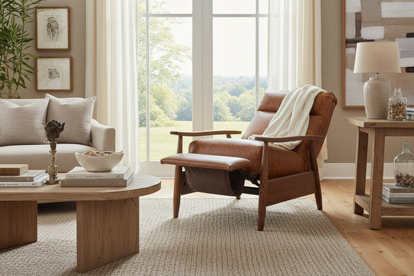 Peter Mid-Century Modern Leather And Wood Recliner Chair