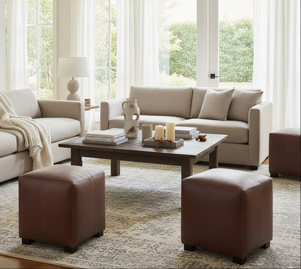 Peyton 18.5 Inch Square Leather Upholstered Cube Ottoman