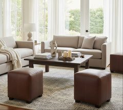 Peyton 18.5 Inch Square Leather Upholstered Cube Ottoman
