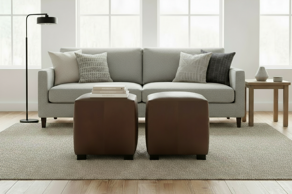 Peyton 18.5 Inch Square Leather Upholstered Cube Ottoman