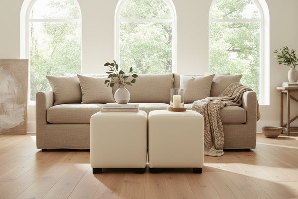 Peyton 18.5 Inch Square Leather Upholstered Cube Ottoman