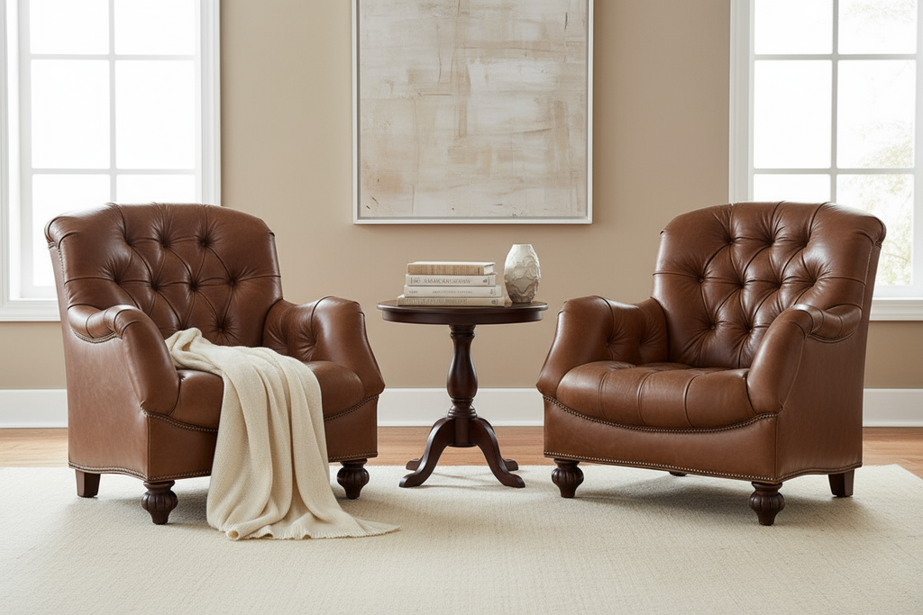 Henry Leather Tufted Back Accent Arm Chair Henry Leather Tufted Back Accent Arm Chair