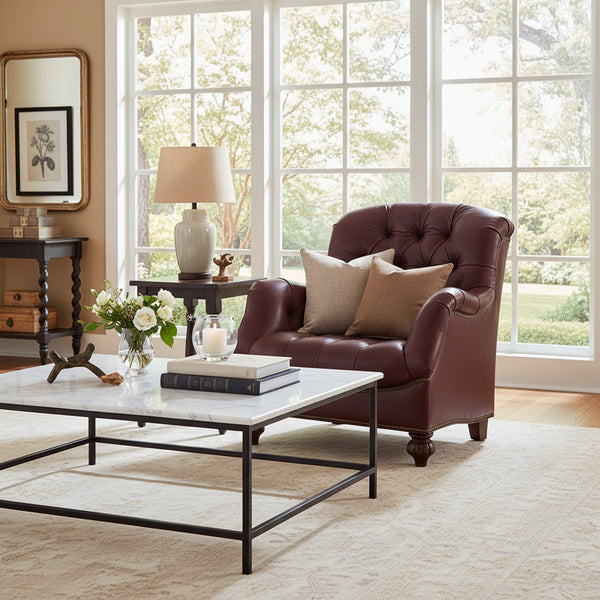 Henry Leather Tufted Back Accent Arm Chair