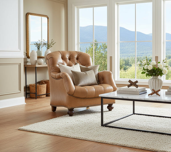 Henry Leather Tufted Back Accent Arm Chair