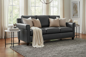 Phillip 82 Inch Transitional Three Cushion Pillow Back Leather Sofa