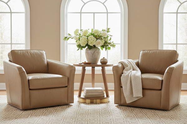 Phineas Transitional Leather Swivel Club Chair