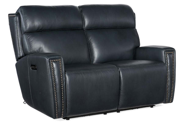 Piers Denim "Quick Ship" ZERO GRAVITY Wall Hugger Power Leather Reclining Loveseat