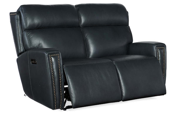 Piers Denim "Quick Ship" ZERO GRAVITY Wall Hugger Power Leather Reclining Loveseat