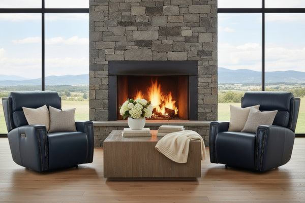 Piers Denim Leather "Quick Ship" Power Wall Hugger Recliner