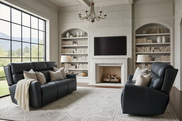 Piers Denim 80 Inch "Quick Ship" ZERO GRAVITY Wall Hugger Power Leather Reclining Sofa