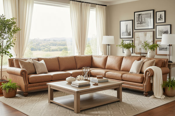 Putnam Rolled Arm Leather Sectional Sofa