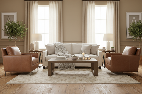 Quincy Cognac "Quick Ship" Leather Living Room Furniture Collection