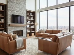 Quincy Cognac 86 Inch Modern Top Grain Leather Pillow Back Sofa