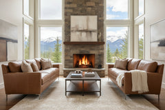 Quincy Cognac 86 Inch Modern Top Grain Leather Pillow Back Sofa