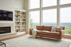Quincy Cognac 86 Inch Modern Top Grain Leather Pillow Back Sofa