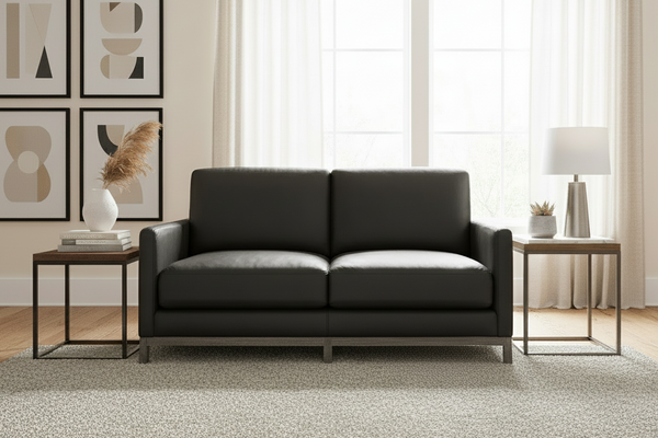 Radcliffe Contemporary Leather Track Arm Loveseat