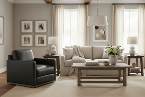 Radcliffe Modern Track Arm Swivel Leather Club Chair