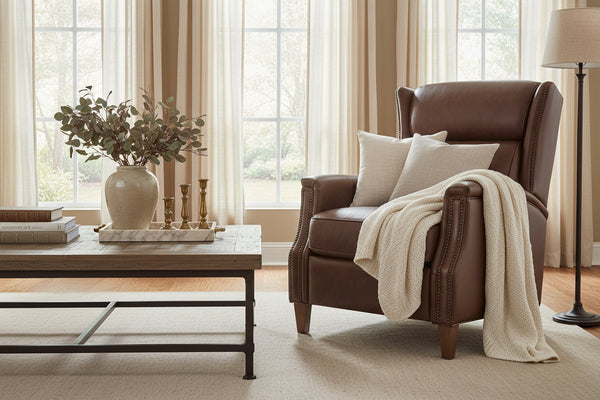 Isaac Cognac Dual Power "Quick Ship" Leather Transitional Recliner