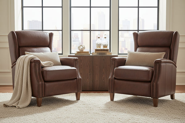 Isaac Cognac Dual Power "Quick Ship" Leather Transitional Recliner