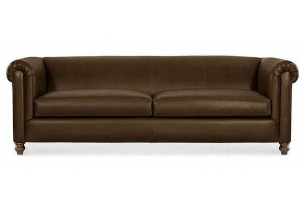 Regal 84 Inch Two Cushion Shelter Arm Leather Sofa
