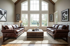 Richardson 92 Inch Grand-Scale Leather Pillow Back Sleeper Sofa Queen Size