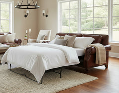 Richardson 92 Inch Grand-Scale Leather Pillow Back Sleeper Sofa Queen Size